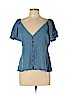 Zara 100% Lyocell Blue Short Sleeve Blouse Size L - photo 1