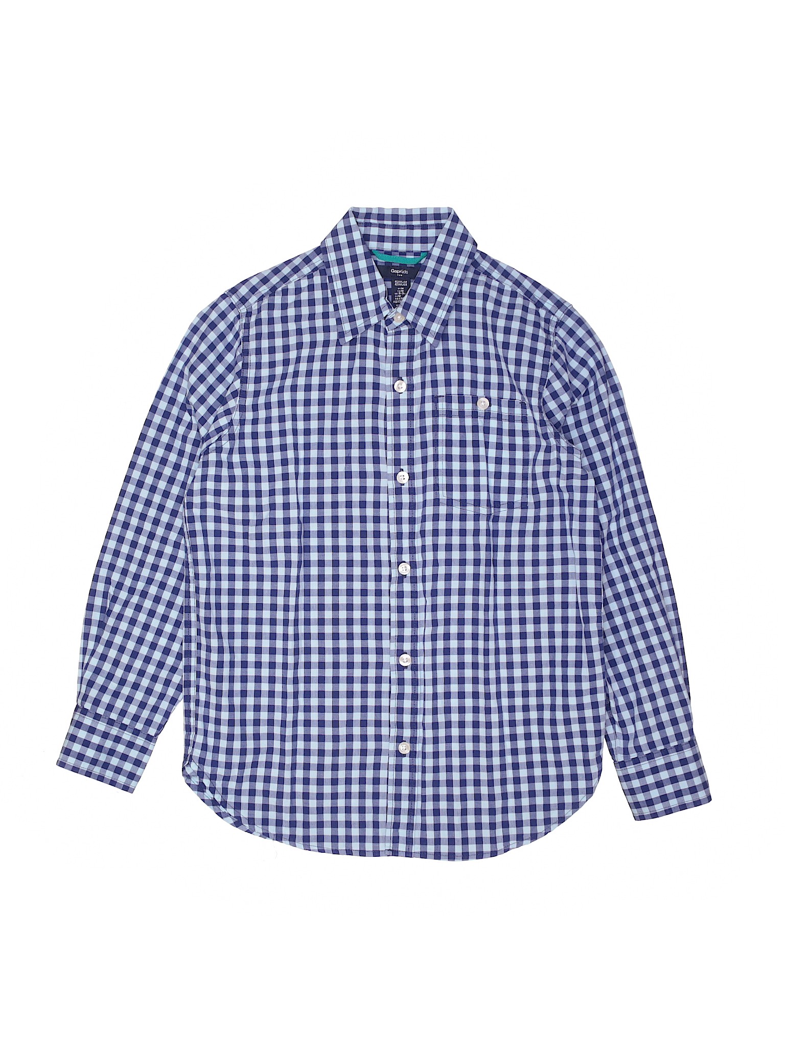 Gap Kids 100% Cotton Checkered-gingham Blue Long Sleeve Button-Down ...