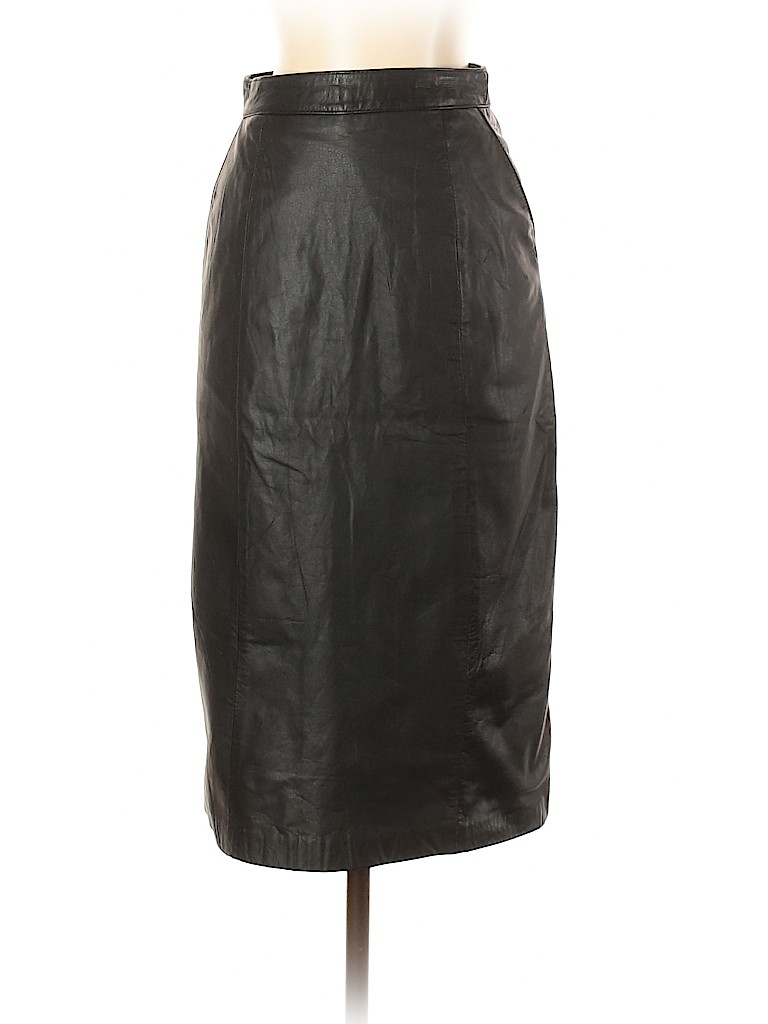 Berman's The Leather Experts 100% Leather Solid Black Leather Skirt ...