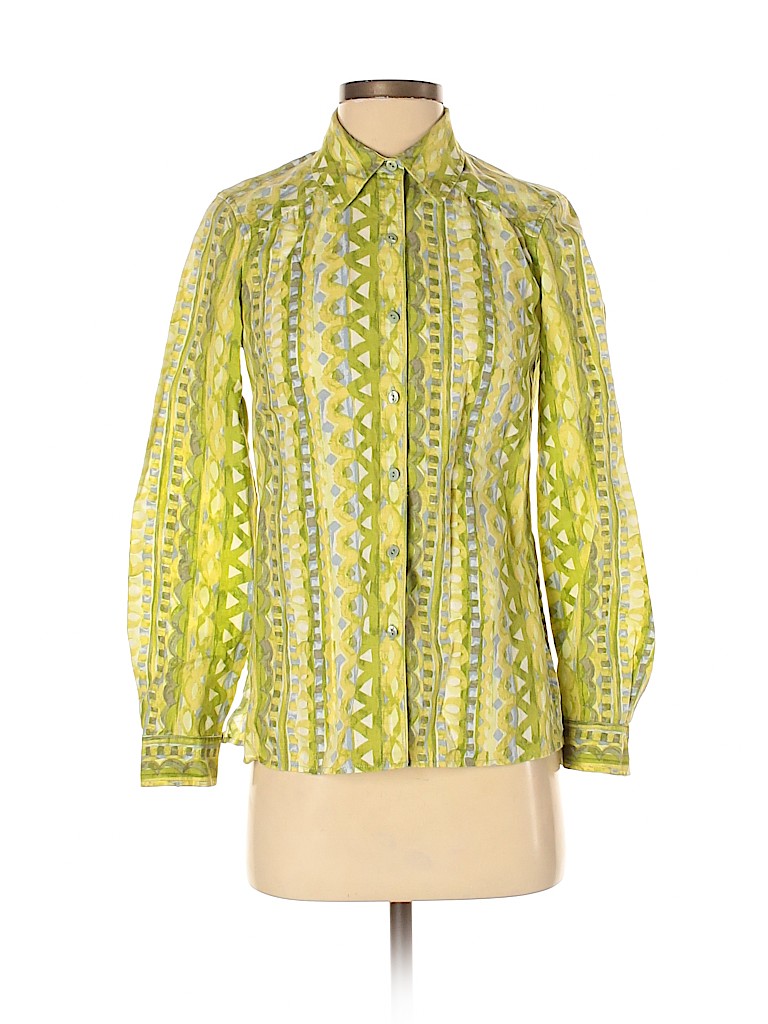 Sigrid Olsen 100% Linen Floral Green Long Sleeve Button-Down Shirt Size ...