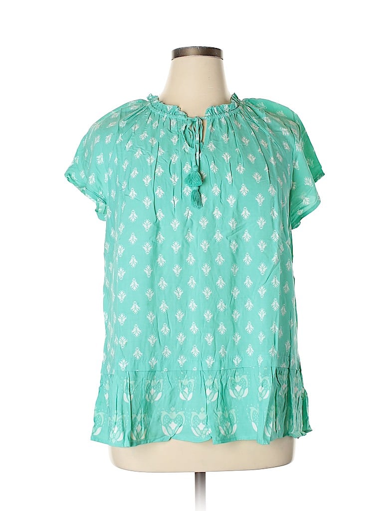 St. John's Bay 100% Rayon Solid Teal Short Sleeve Blouse Size XL - 77% ...
