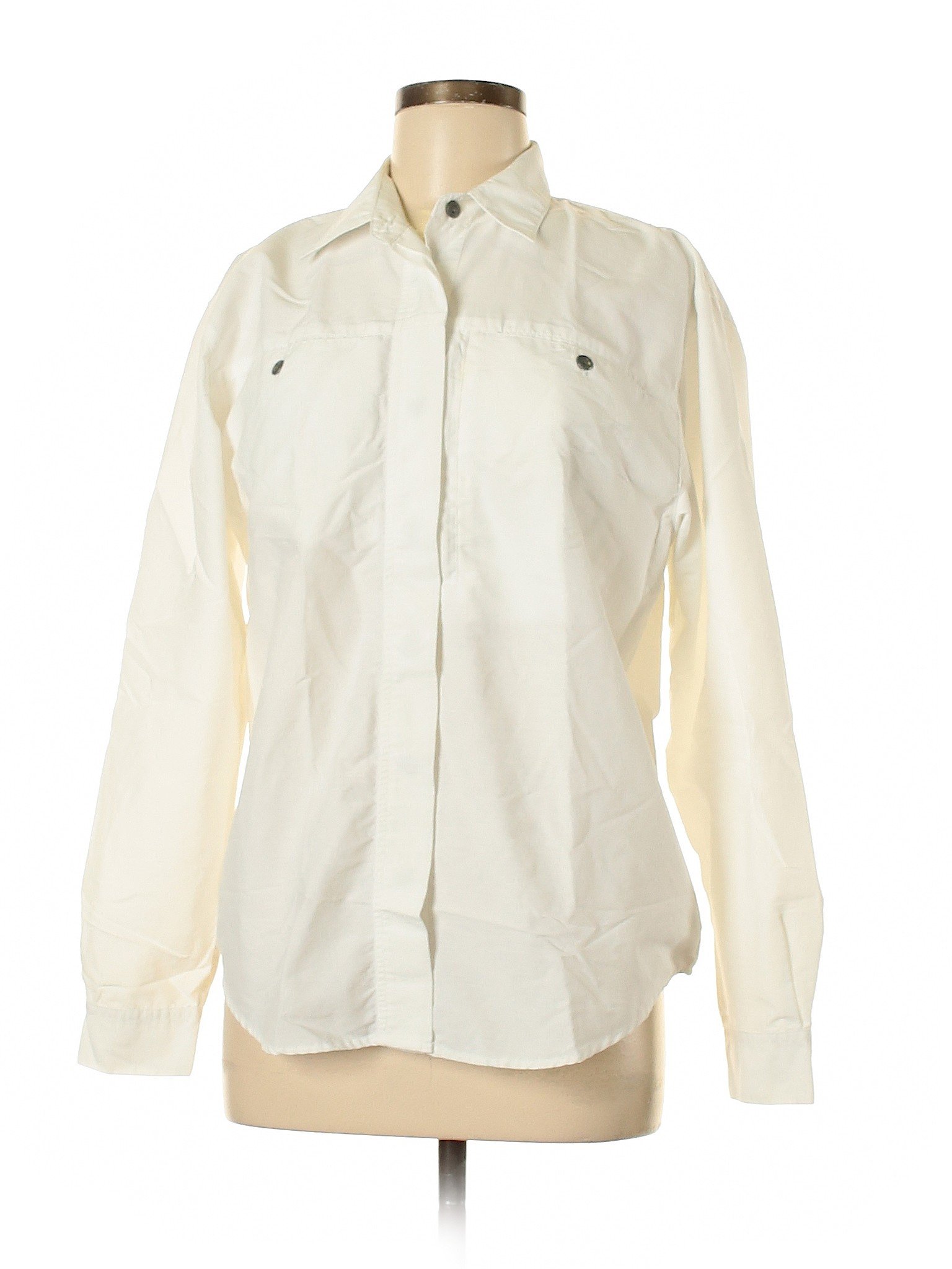 Travelsmith Women White Long Sleeve Button Down Shirt M eBay