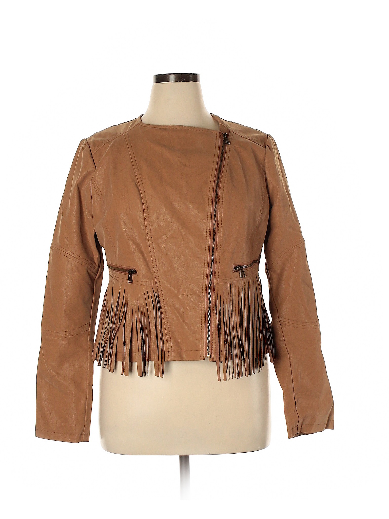 Details About Jessica Simpson Women Brown Faux Leather Jacket Xl