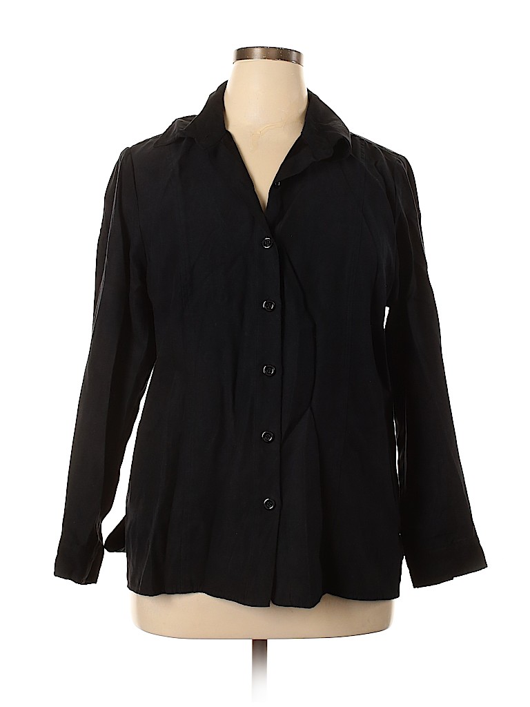 Notations 100% Polyester Solid Black Long Sleeve Blouse Size XL - 91% ...