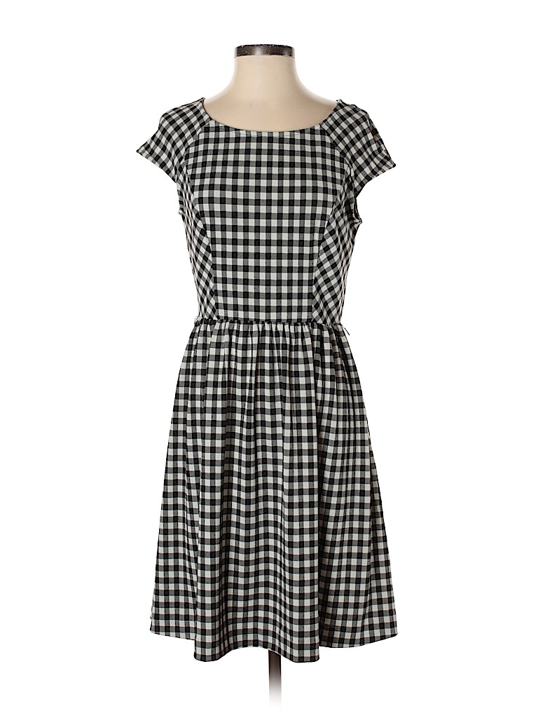Elle Checkered-gingham Houndstooth Argyle Grid Plaid Black Casual Dress Size S - photo 1