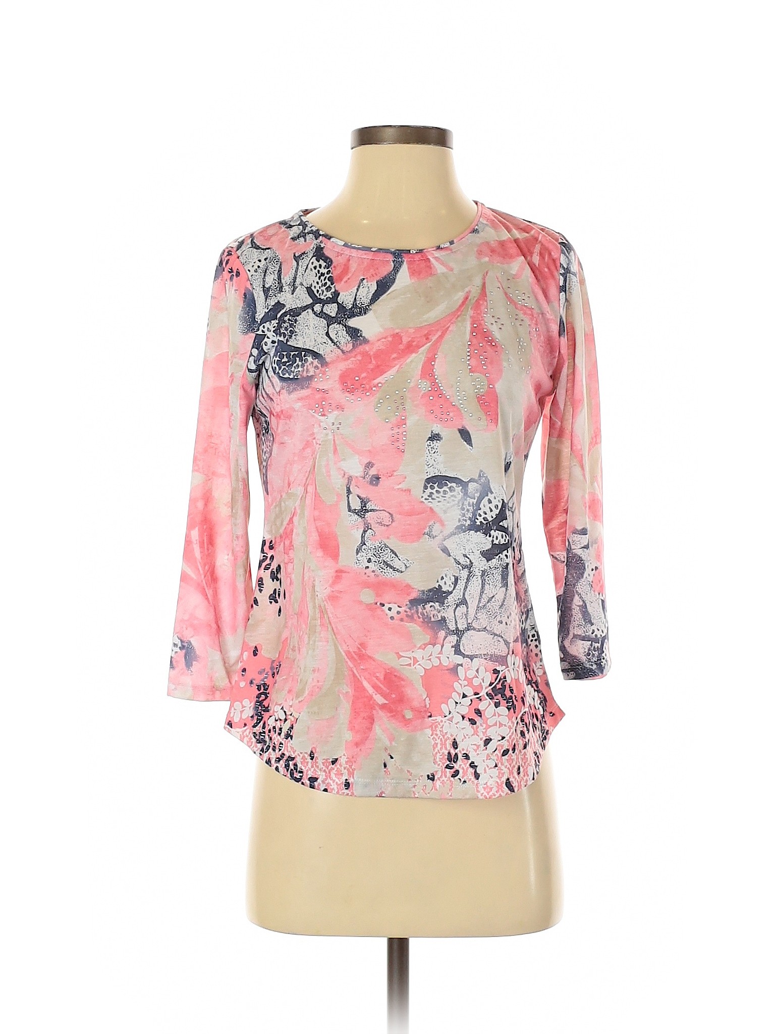 Allison Daley 100% Polyester Floral Paisley Pink 3/4 Sleeve Top Size P ...