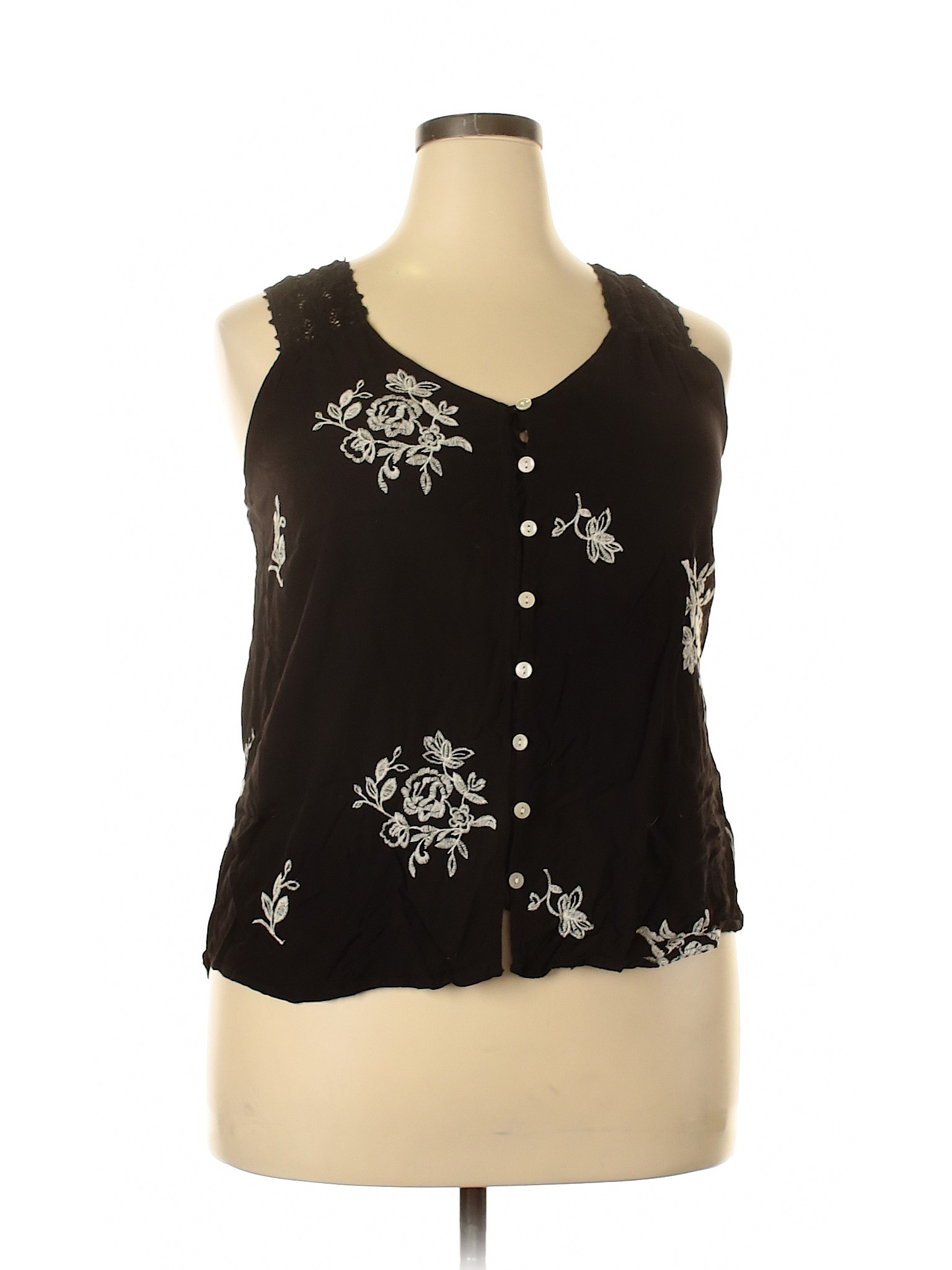 Knox Rose 100% Rayon Solid Black Sleeveless Blouse Size XL - 77% off ...