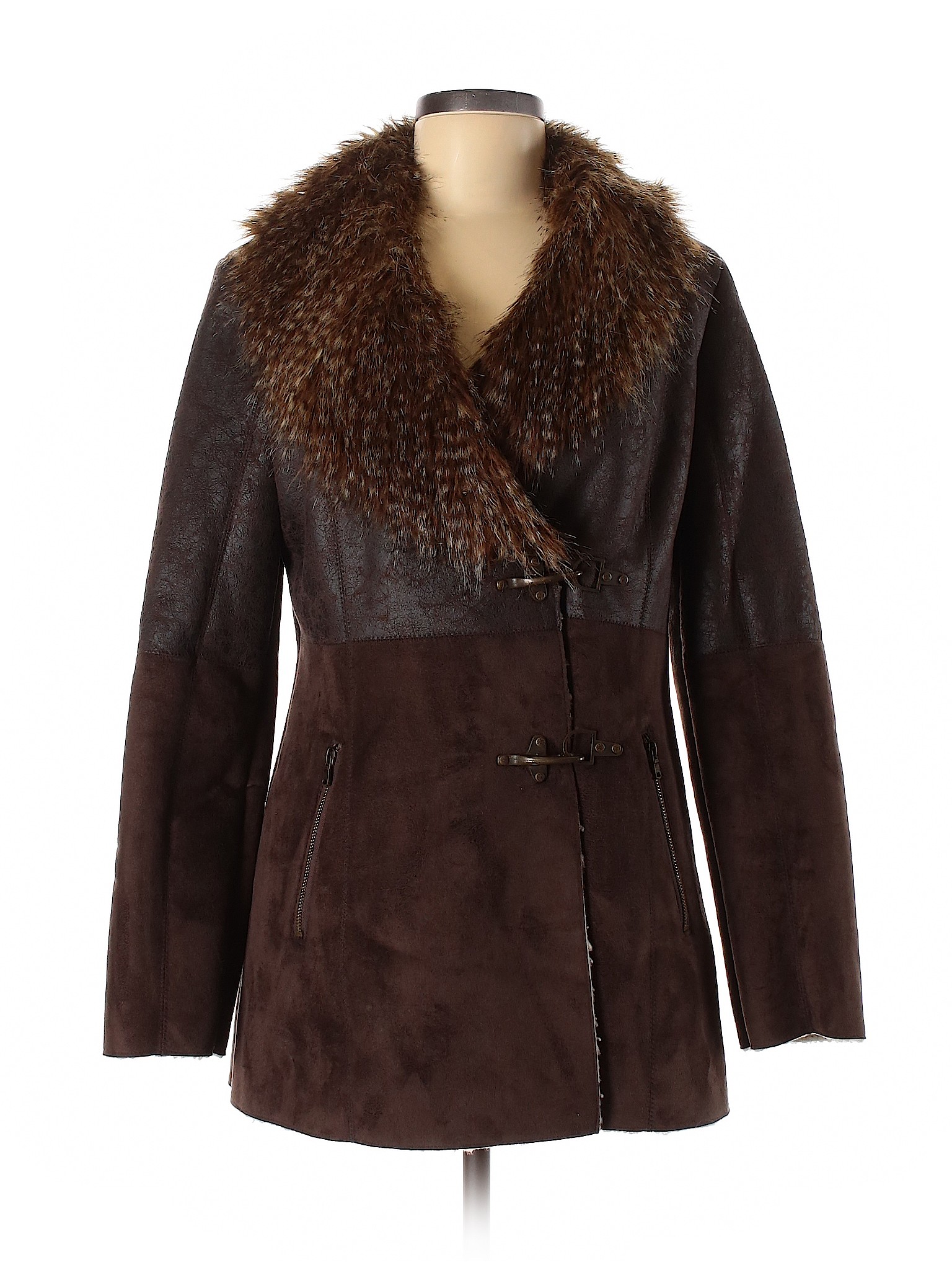 Details About Jessica Simpson Women Brown Faux Leather Jacket M