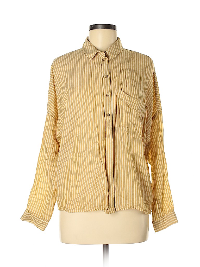 Urban Outfitters Stripes Yellow Long Sleeve Button-Down Shirt Size M ...