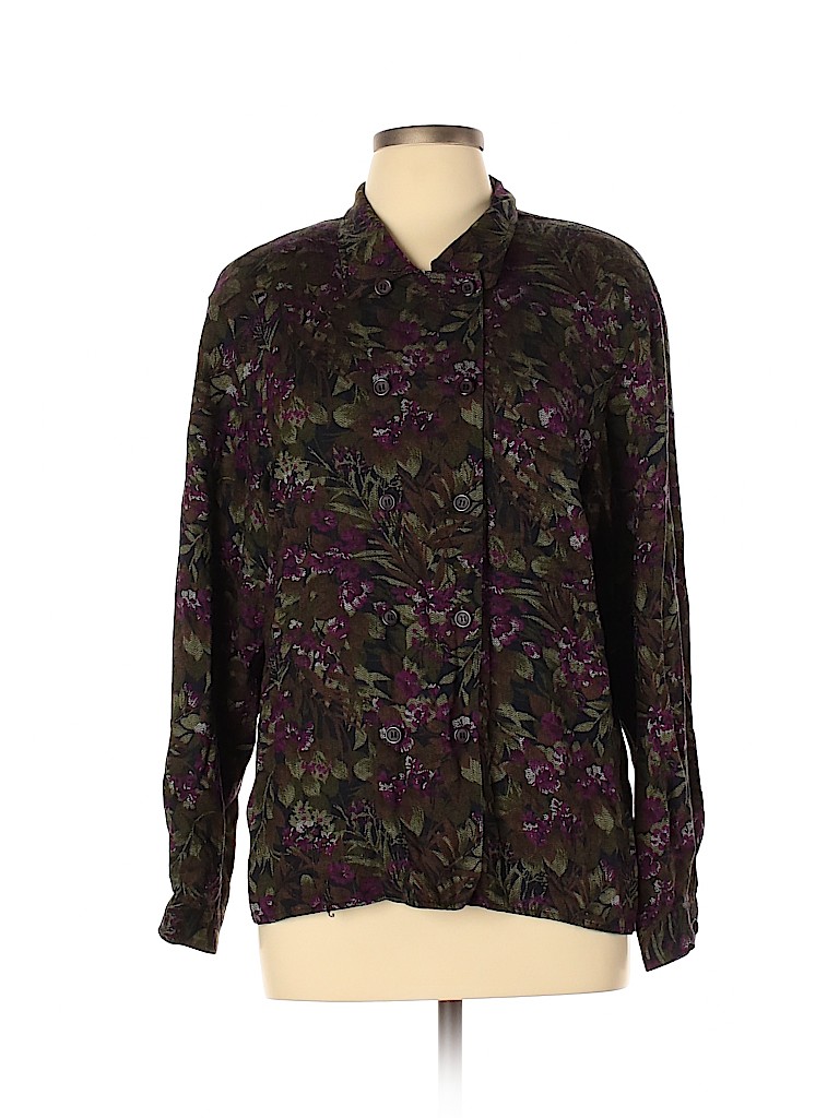 Christian Dior Separates 100% Rayon Floral Green Long Sleeve Button ...