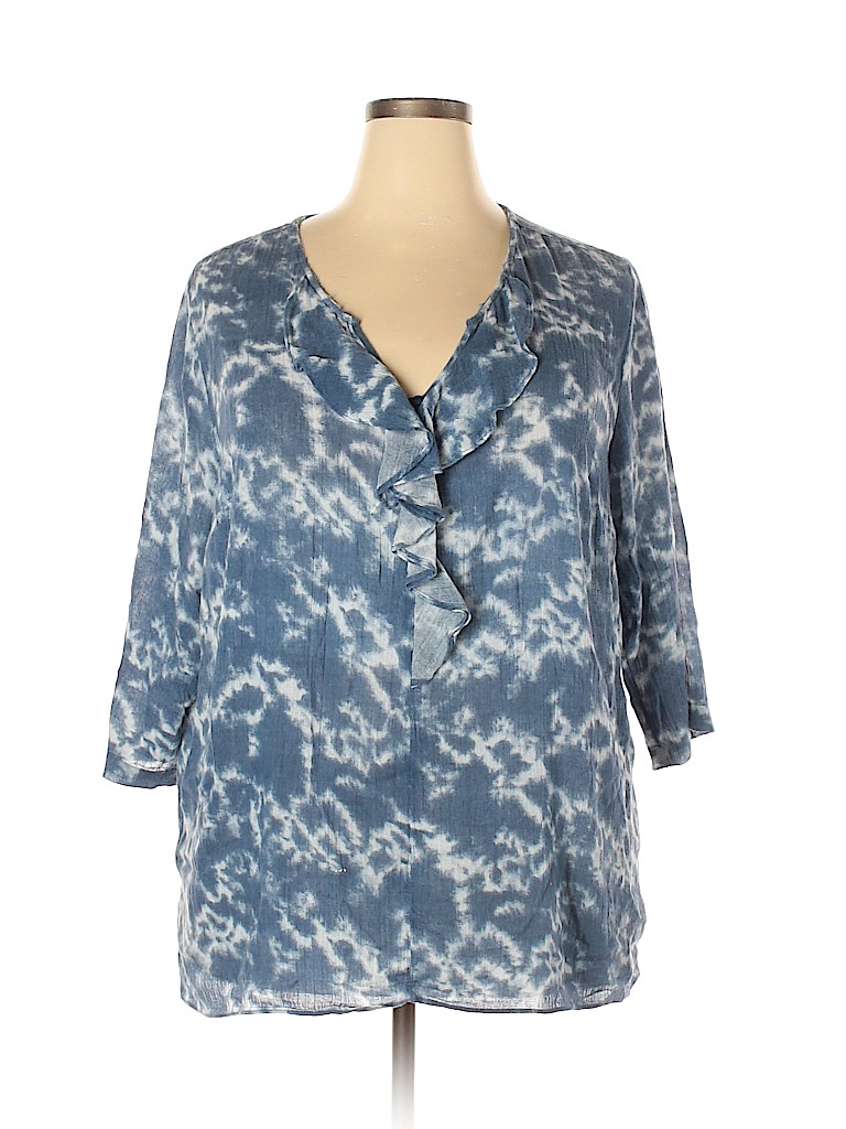 a.n.a. A New Approach 100% Cotton Tie-dye Blue 3/4 Sleeve Blouse Size ...