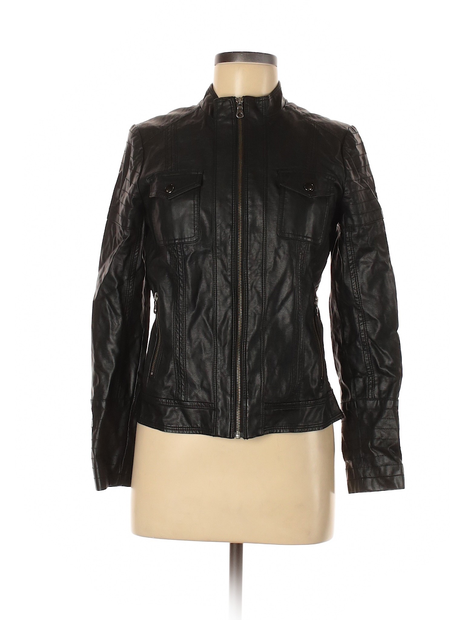 Jessica Simpson Women Black Faux Leather Jacket M Women Black Faux Leather Jacket M