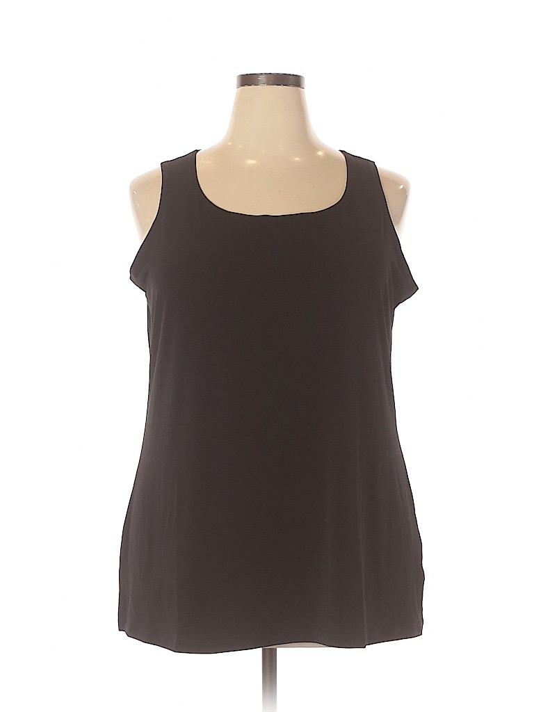 Susan Graver Solid Brown Black Sleeveless T-Shirt Size 1X (Plus) - 90% ...