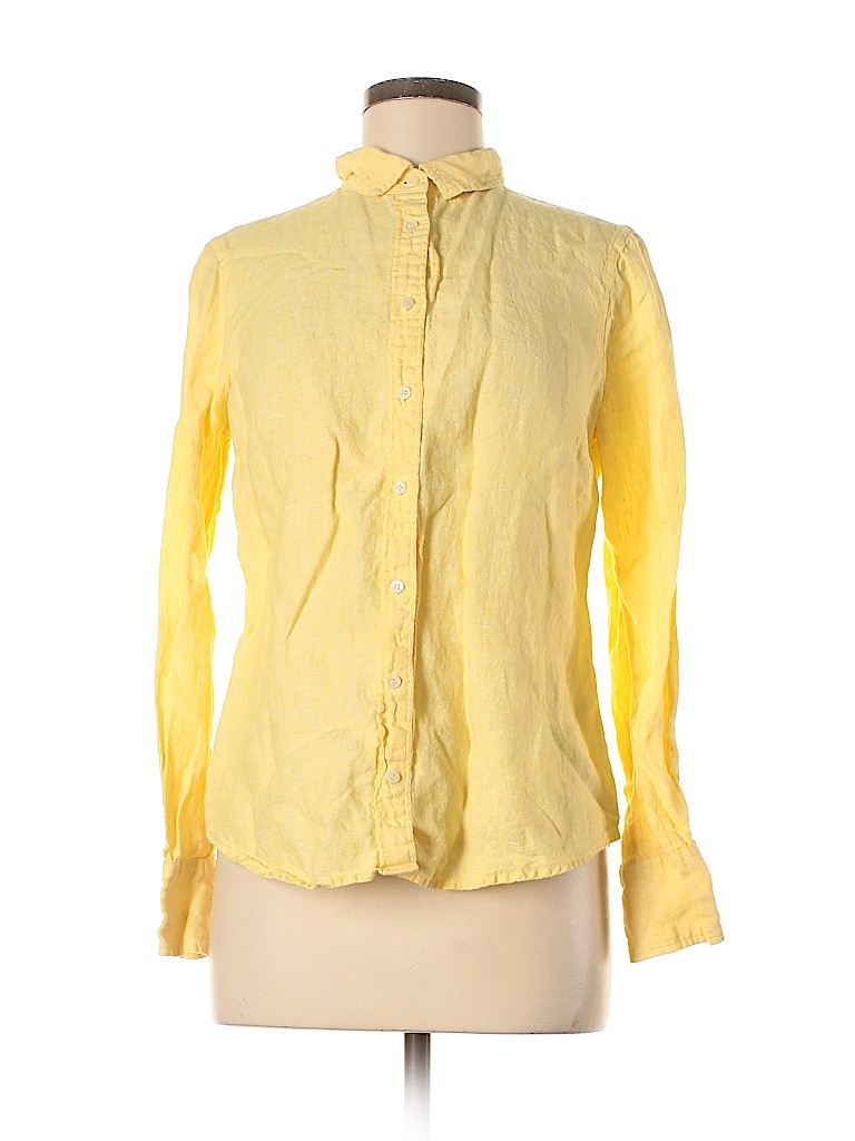 Baird Mcnutt For J.crew 100% Linen Solid Yellow Long Sleeve Button-Down ...