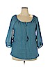 Araza 100% Polyester Blue 3/4 Sleeve Blouse Size 1X - photo 1