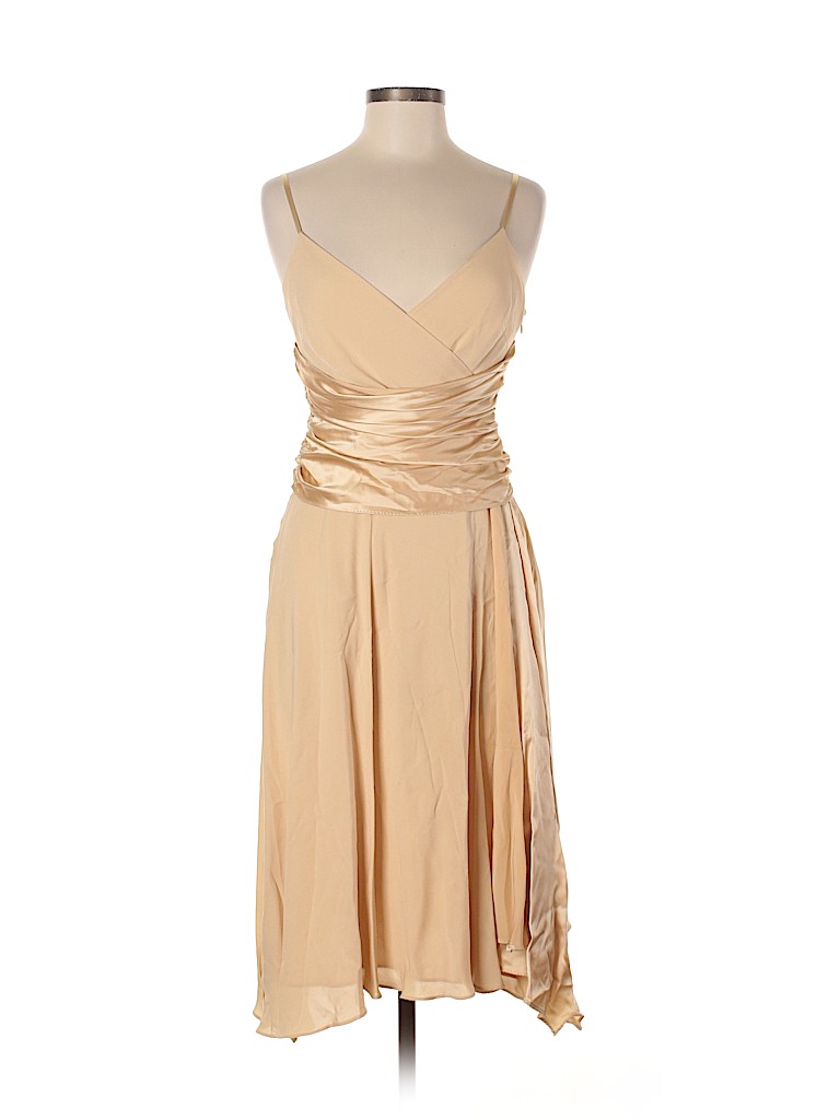 Papell Boutique Evening 100% Silk Solid Tan Cocktail Dress Size 6 - 85% off | thredUP