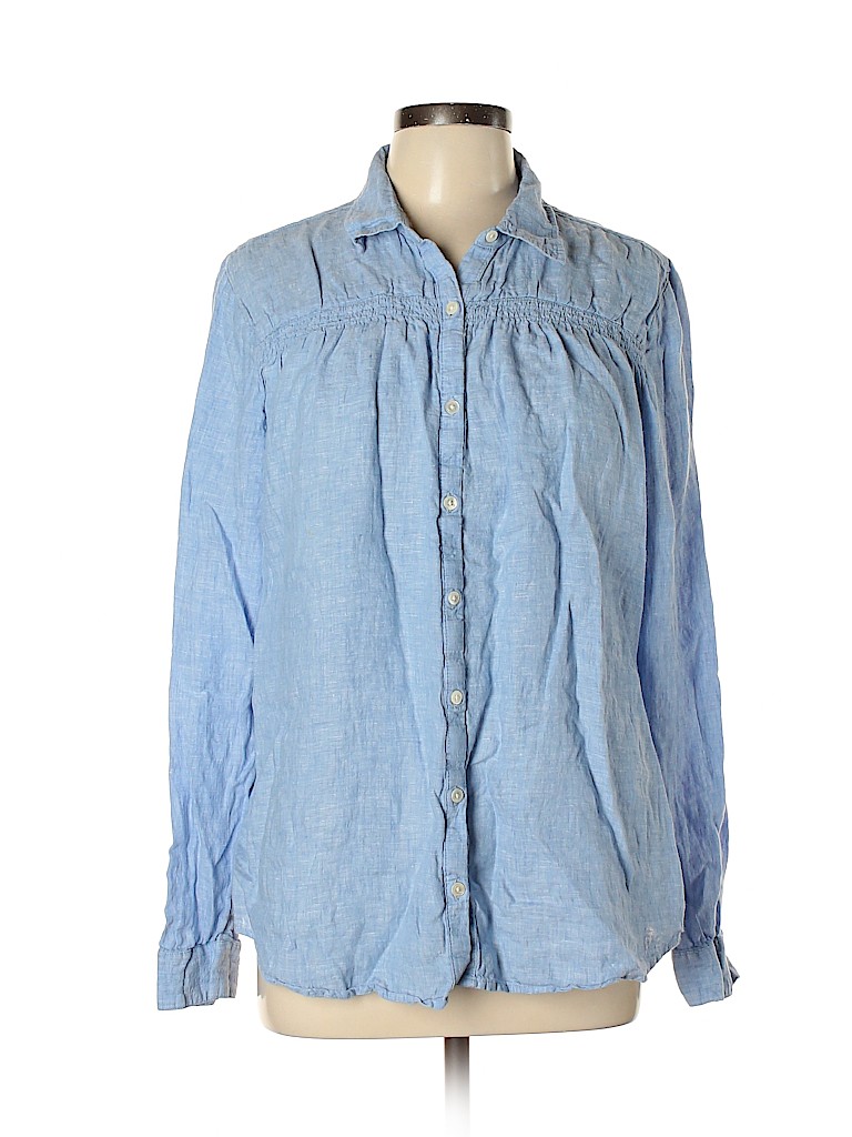 Lands' End 100% Linen Blue Long Sleeve Button-Down Shirt Size XL - photo 1