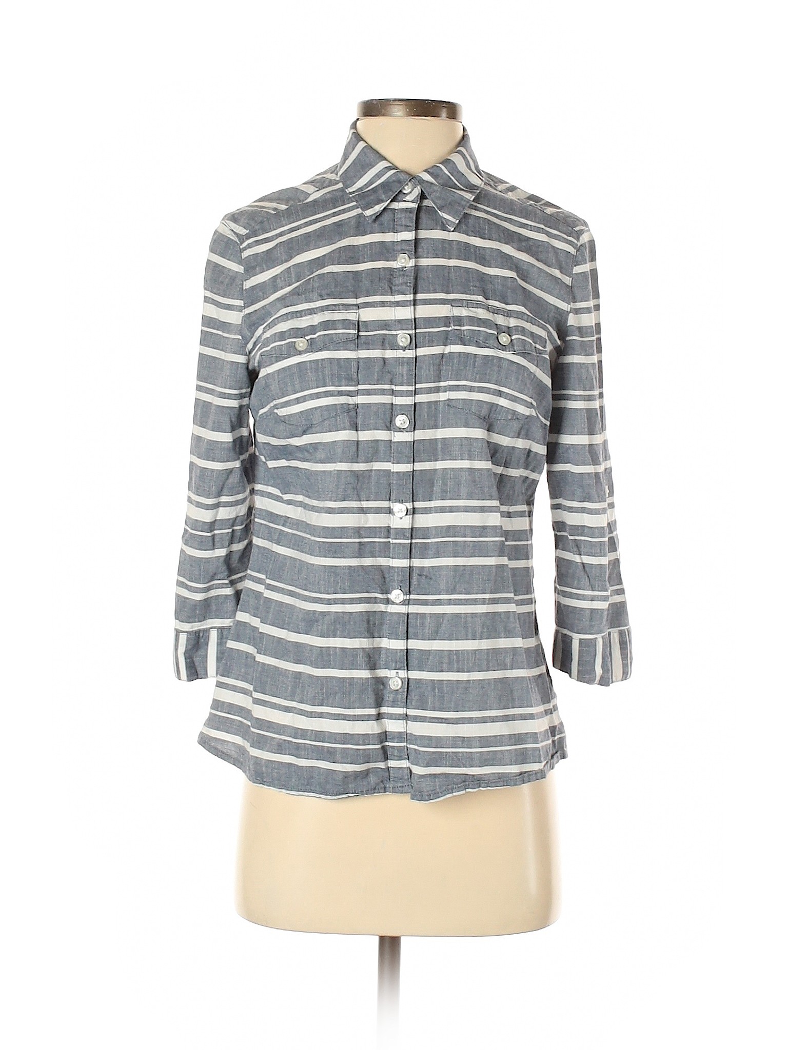 Kim Rogers Women Blue 3/4 Sleeve Button-Down Shirt S Petites | eBay