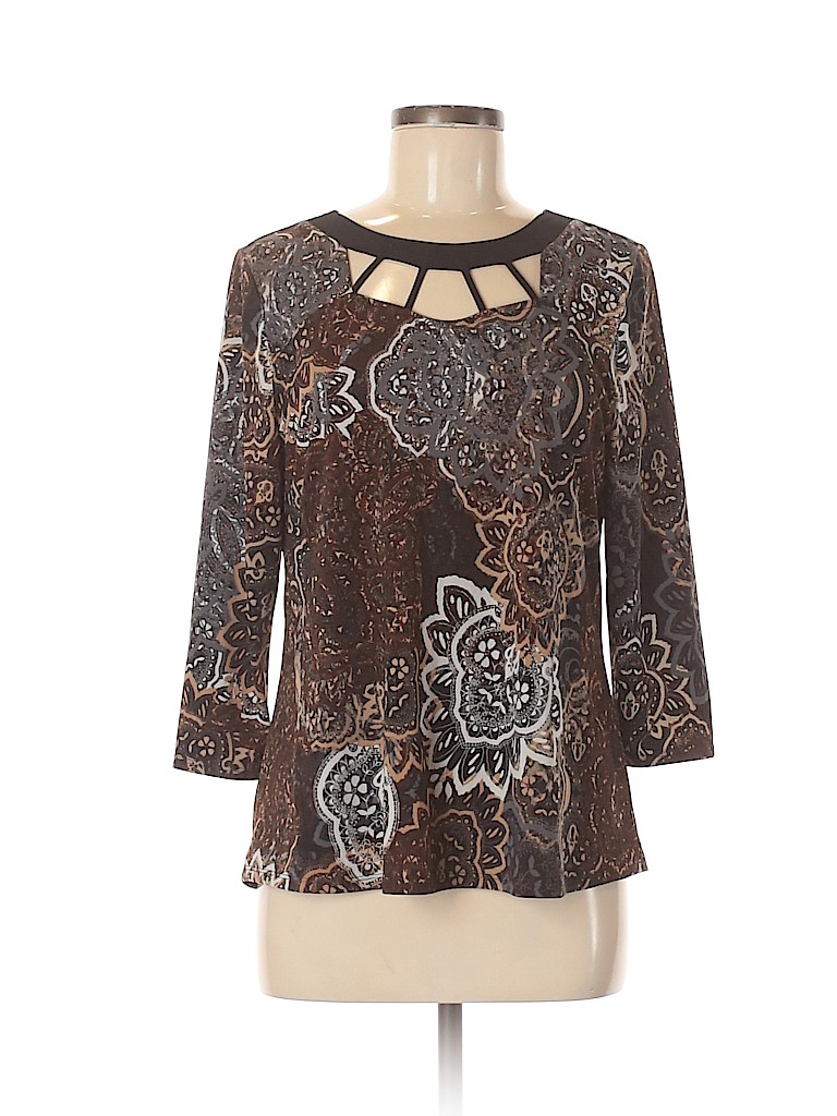 Susan Lawrence Paisley Brown 3/4 Sleeve Top Size M - 50% off | thredUP