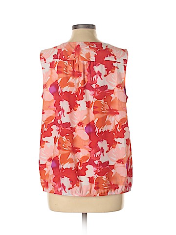 Ann Taylor LOFT Outlet 100% Polyester Floral Colored Red Sleeveless Blouse  Size L - 43% off