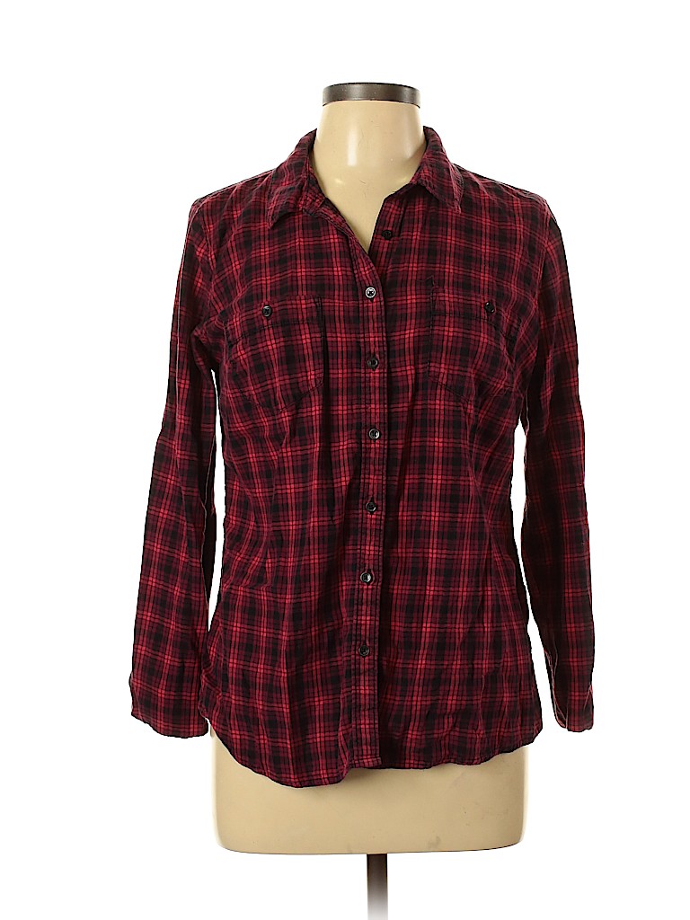 St. John's Bay 100% Cotton Checkered-gingham Plaid Red Long Sleeve ...