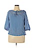 Fig & Flower 100% Polyester Blue 3/4 Sleeve Blouse Size L (petite) - photo 1