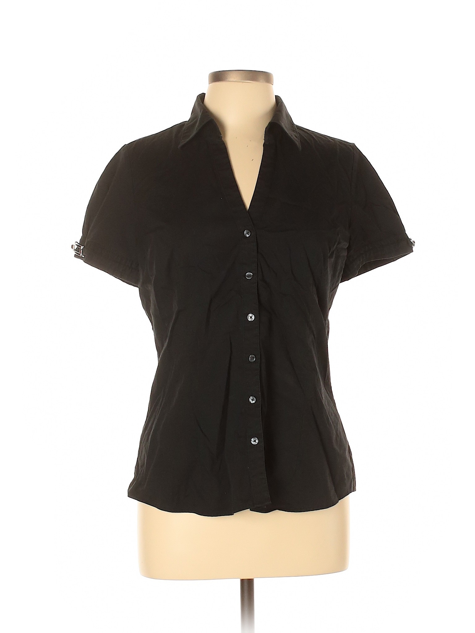Express Design Studio Women Black Short Sleeve Button Down Shirt L | eBay