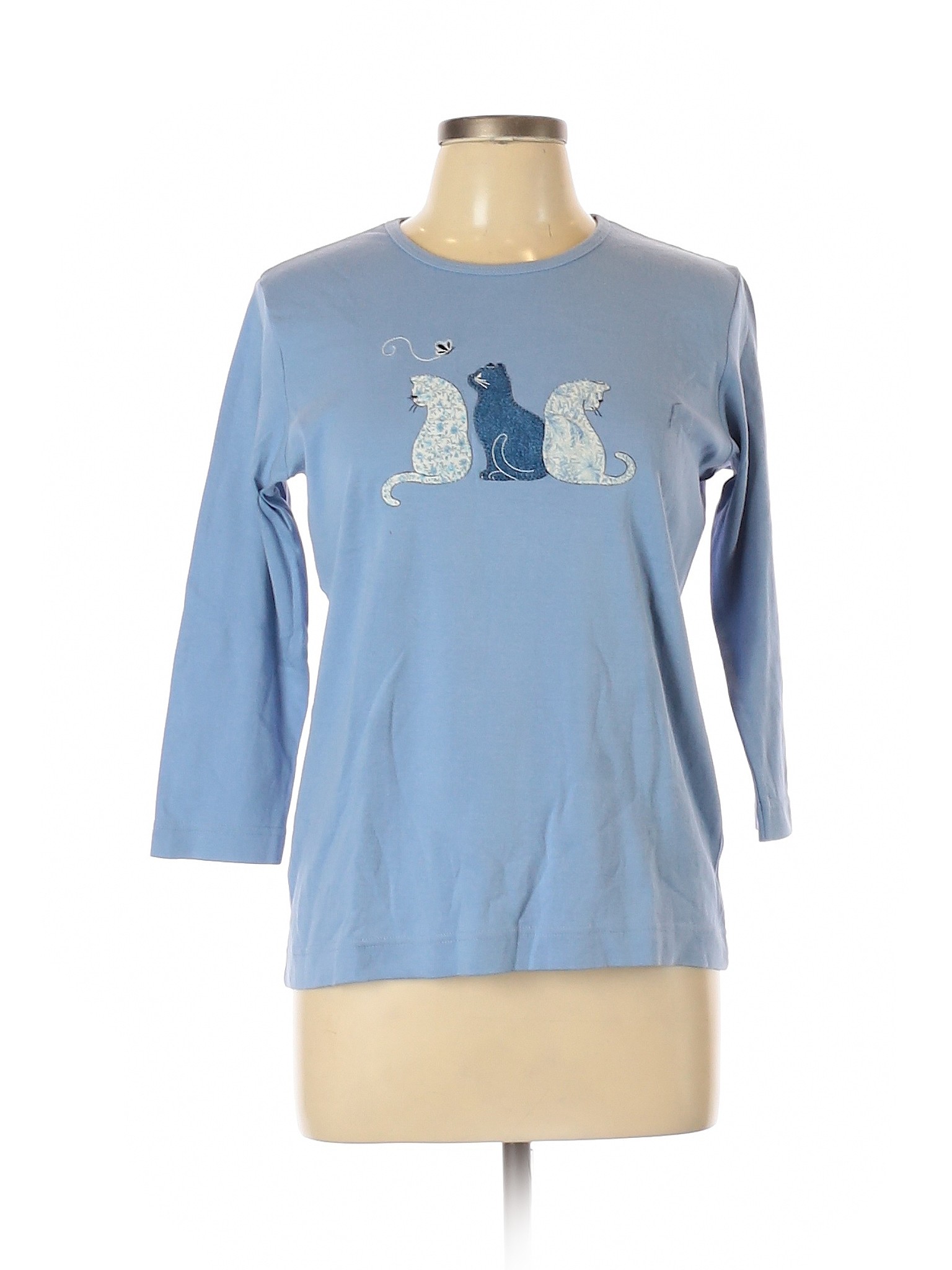 Top Stitch by Morning Sun 100 Cotton Solid Blue 3/4 Sleeve TShirt