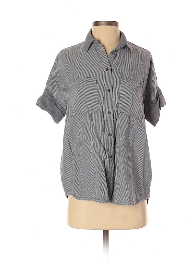Madewell 100% Cotton Solid Stripes Gray Short Sleeve Blouse Size XS ...