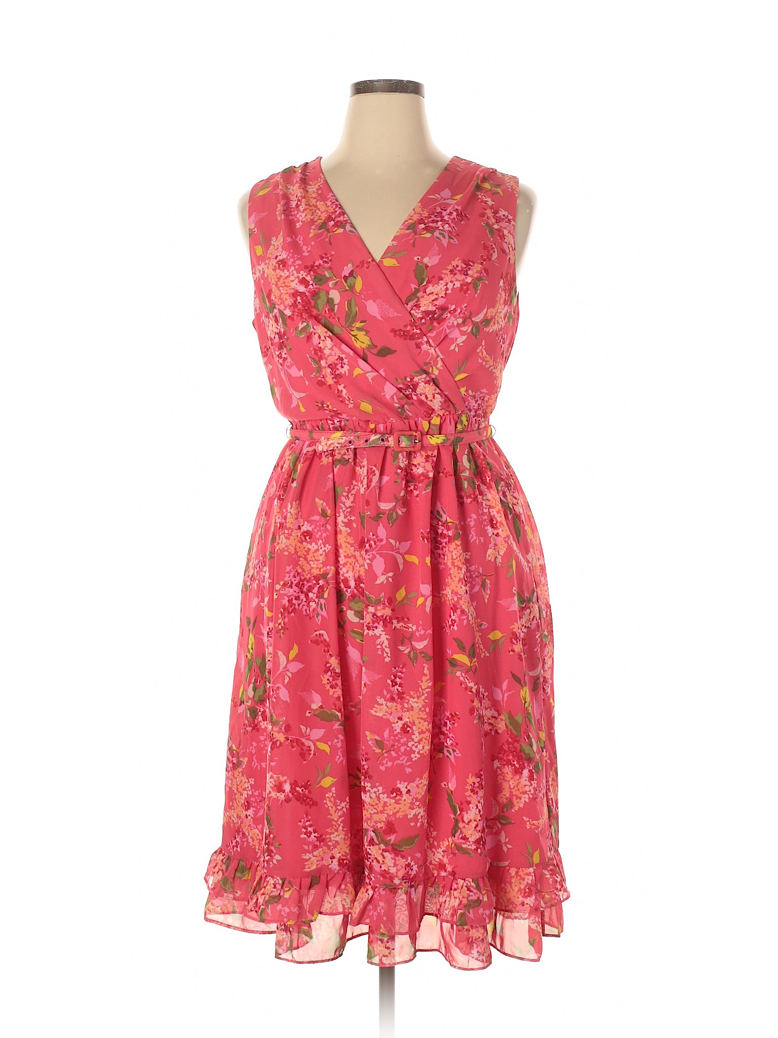 George Me by Mark Eisen 100% Polyester Floral Pink Casual Dress Size 14 ...