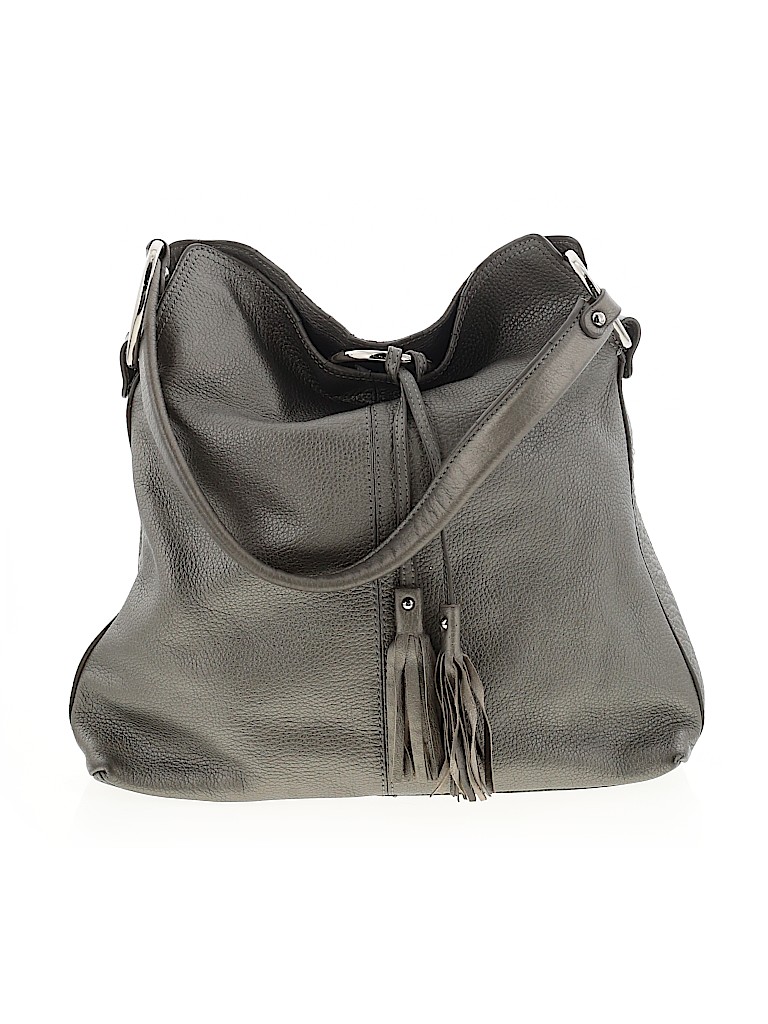 Alfani 100% Leather Solid Grey Silver Leather Shoulder Bag One Size ...