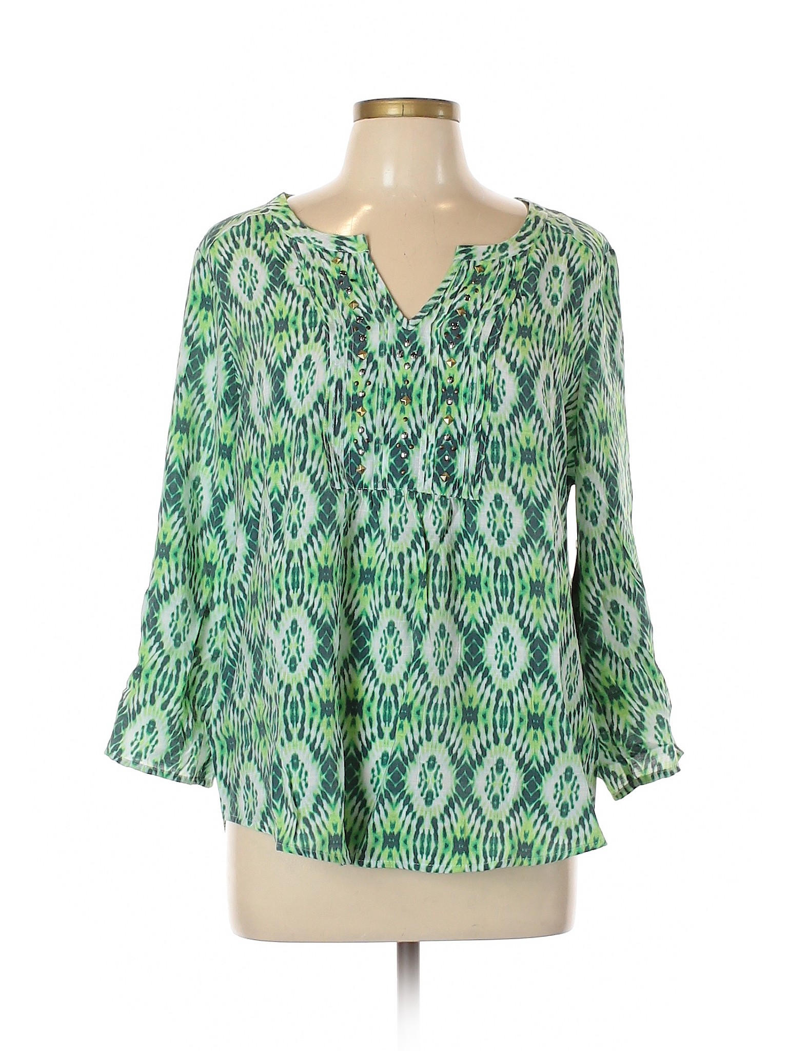 Kim Rogers Animal Print Green 3/4 Sleeve Blouse Size L - 69% off | thredUP