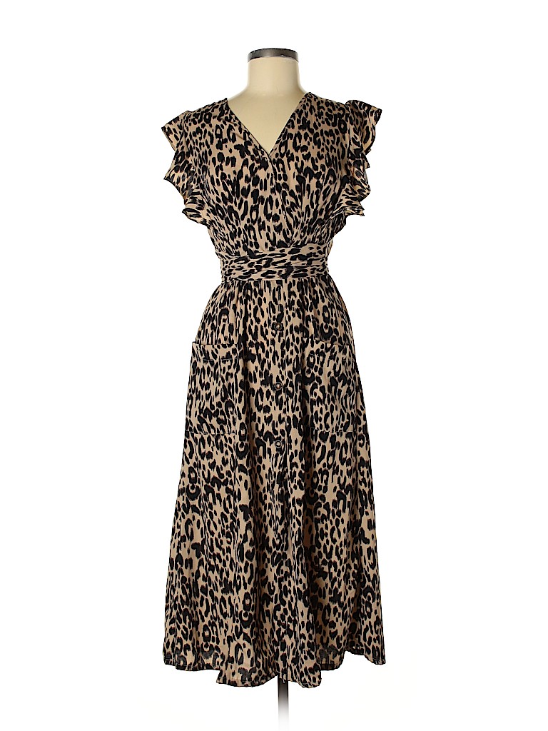 Sienna Sky 100% Polyester Animal Print Brown Casual Dress Size M - 76% ...