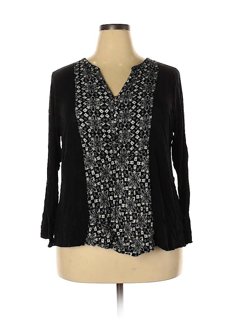 Lucky Brand Black 3/4 Sleeve Top Size 2X - photo 1