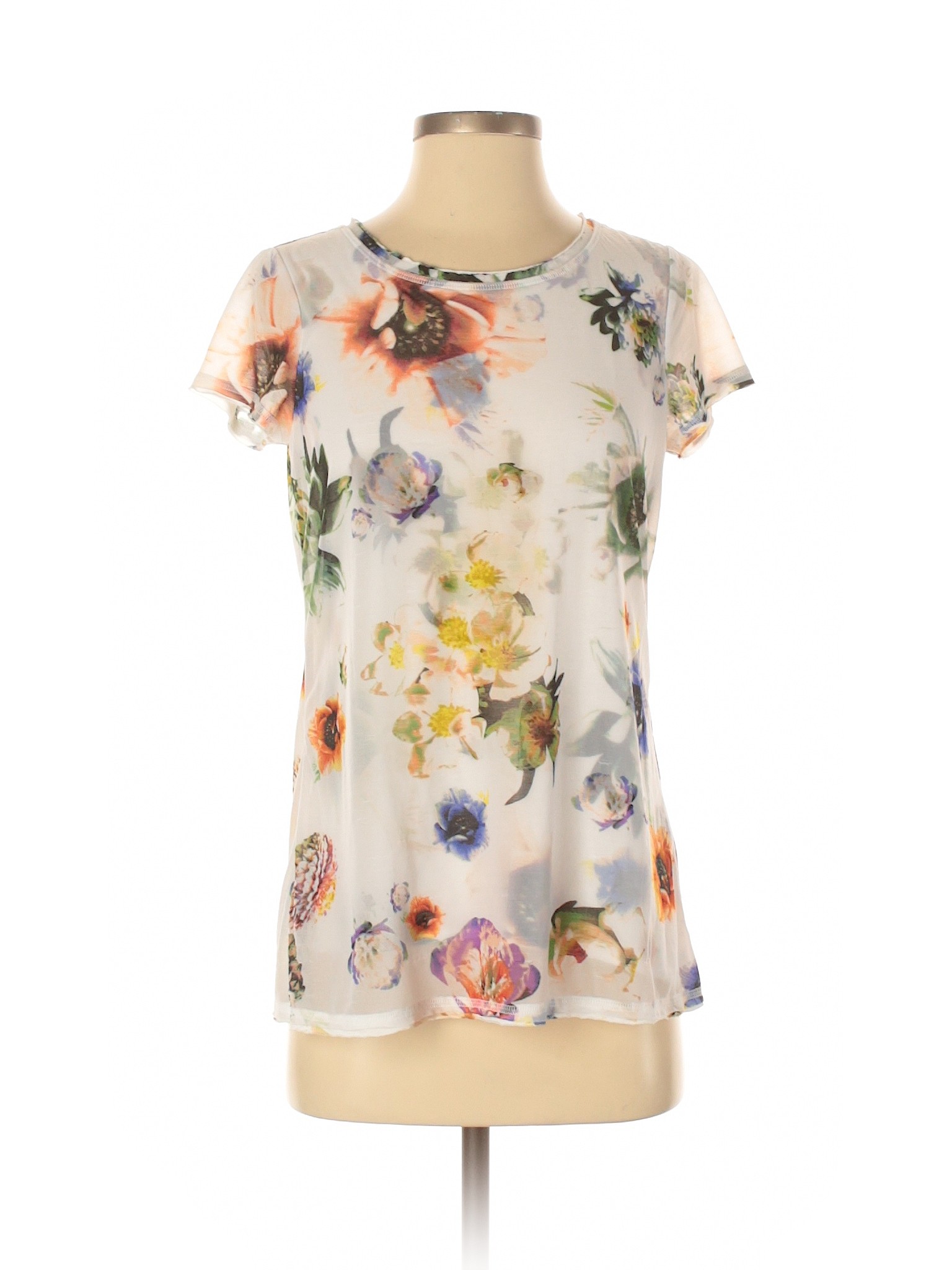 Simply Vera Vera Wang 100% Polyester Floral White Blue Short Sleeve ...
