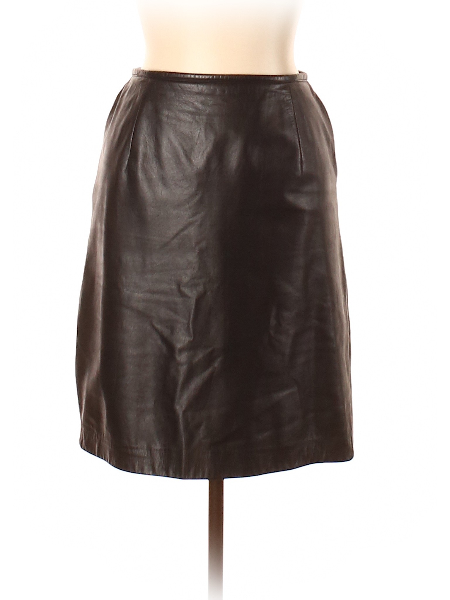 Lauren by Ralph Lauren 100% Leather Solid Brown Black Leather Skirt ...