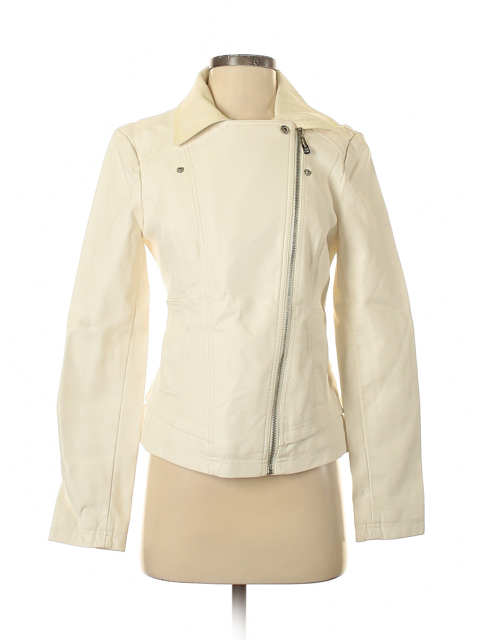 Jessica Simpson Women Ivory Faux Leather Jacket Sm Petite Ivory Faux Leather Jacket Sm Petite
