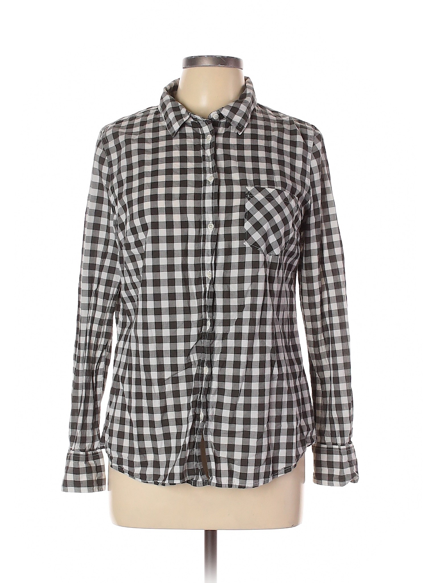 Merona Women Gray Long Sleeve Button-Down Shirt L | eBay