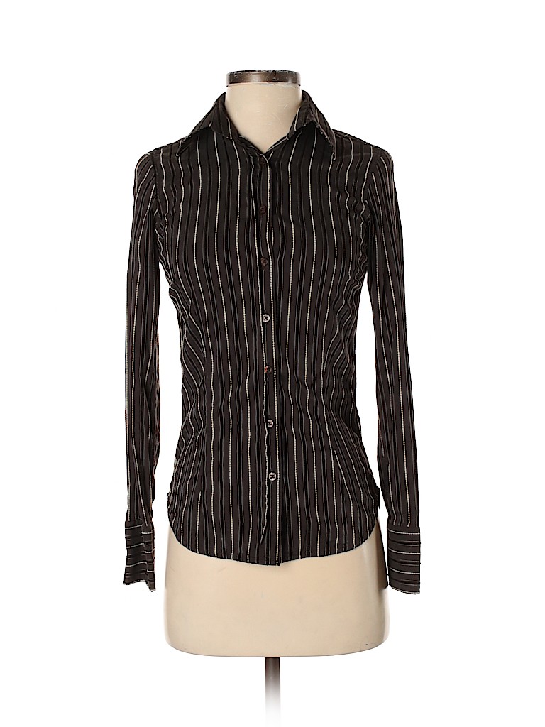 Zara Basic Stripes Brown Long Sleeve Button-Down Shirt Size S - 80% off ...