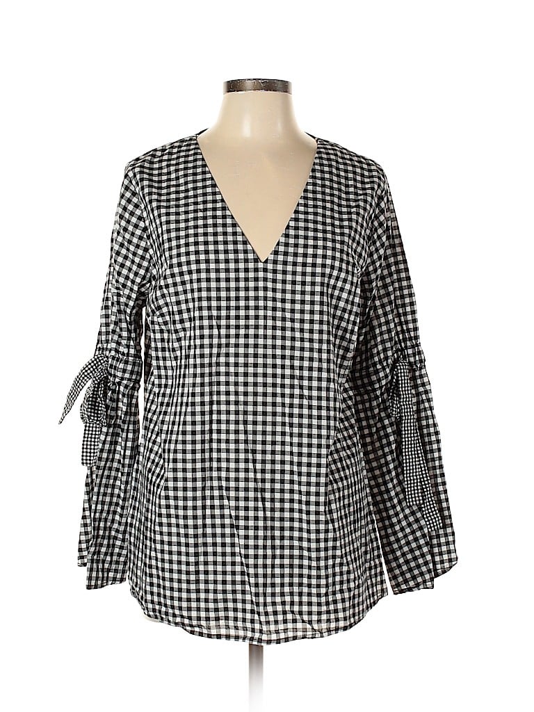 Ava & Viv Checkered-gingham Black Long Sleeve Blouse Size 0X (Plus ...