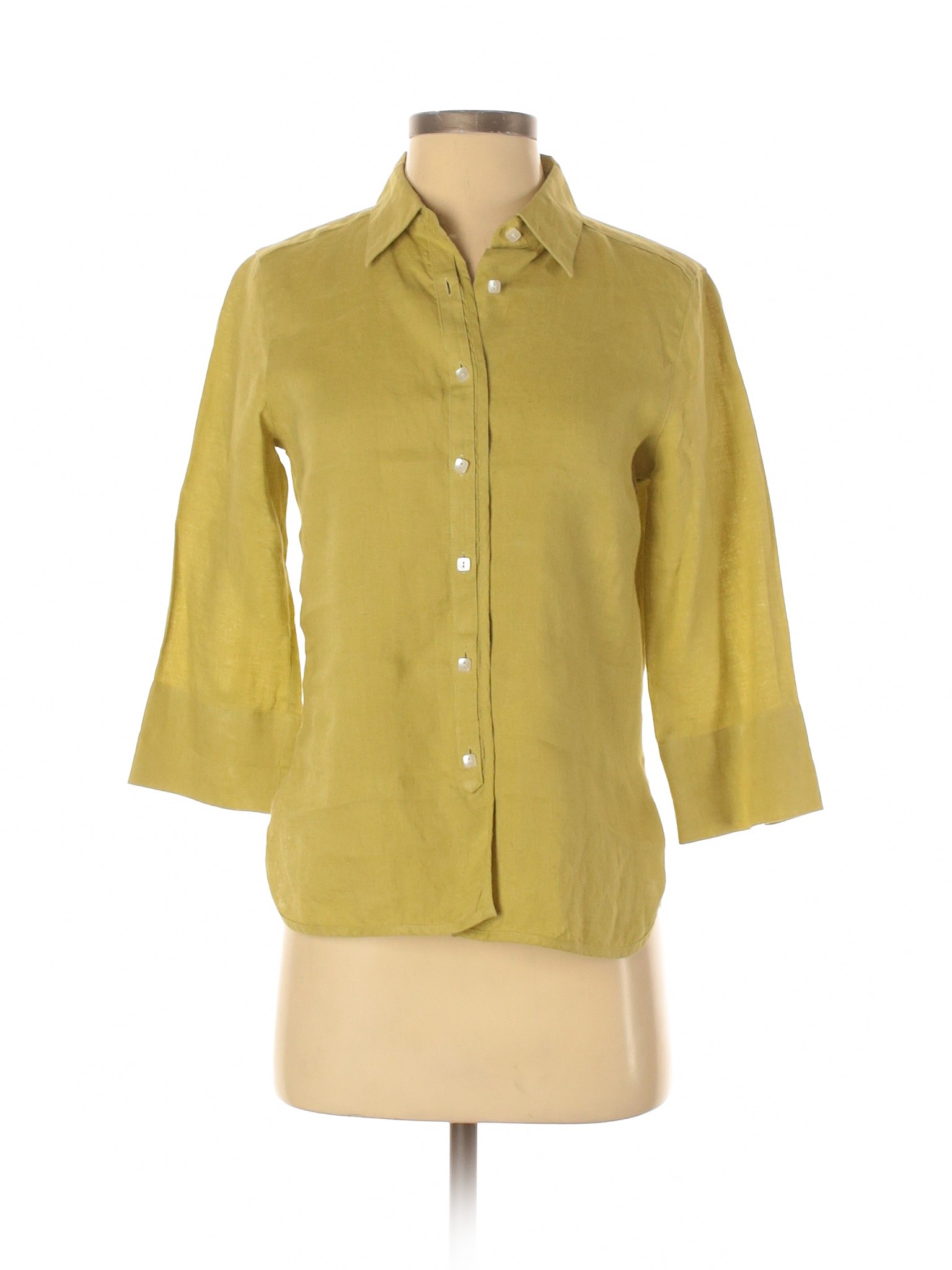 Talbots Women Yellow 3/4 Sleeve Button-Down Shirt 4 | eBay