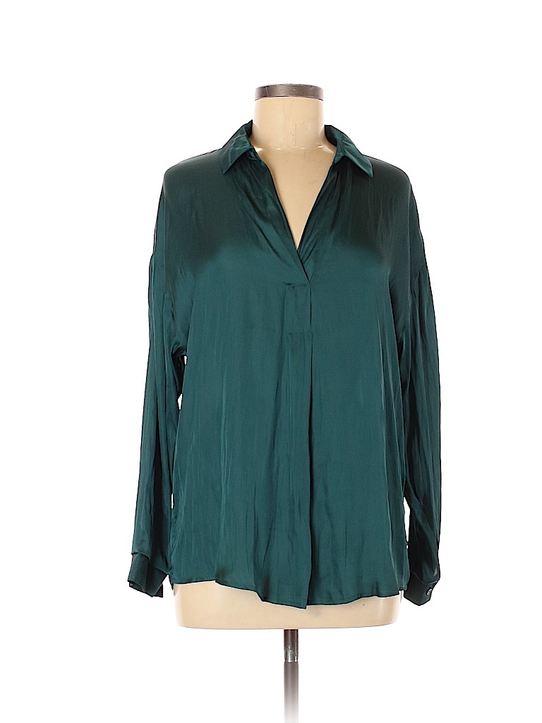 Lush 100% Polyester Green Long Sleeve Blouse Size M - photo 1