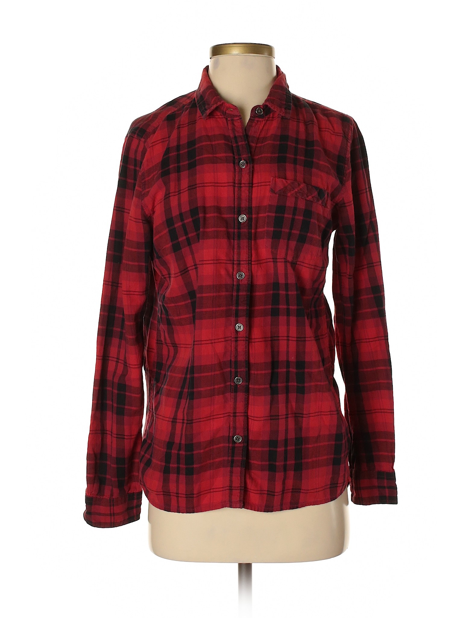 Bass Women Red Long Sleeve Button-Down Shirt M | eBay