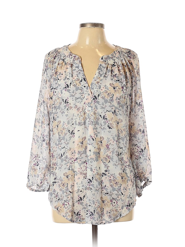 Rose & Olive 100% Polyester Floral Gray 3/4 Sleeve Blouse Size L - 66% ...