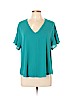 Lush 100% Polyester Teal Short Sleeve Blouse Size L - photo 1