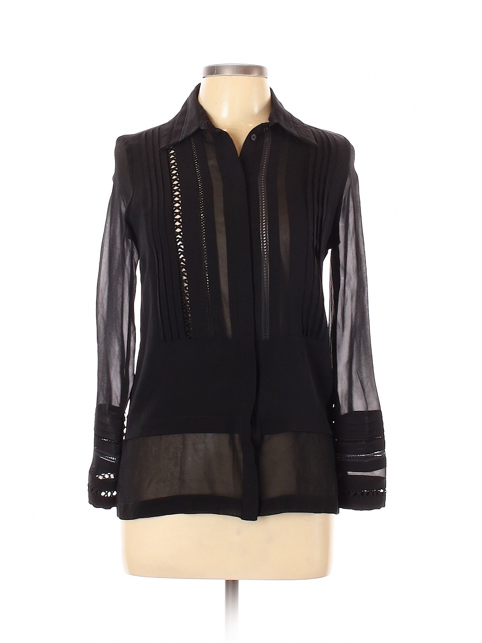 Yigal Azrouël New York 100% Silk Black Long Sleeve Silk Top Size XL (4 ...