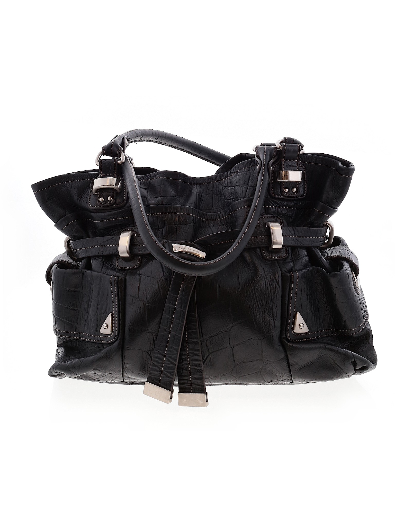 B Makowsky 100% Leather Solid Black Leather Shoulder Bag One Size - 78% ...