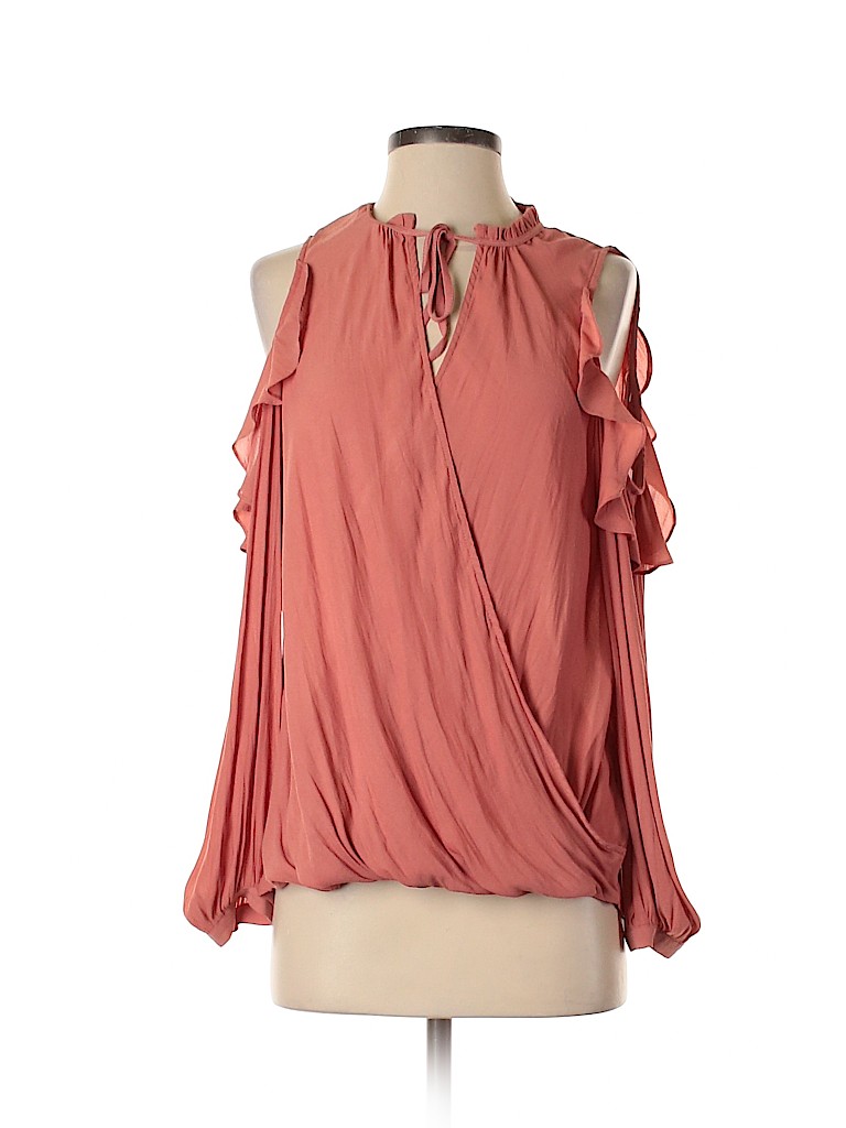Maeve 100% Polyester Solid Pink Long Sleeve Blouse Size S - 87% off ...