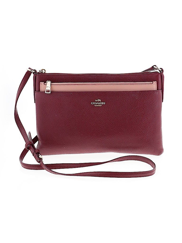 Coach 100% Leather Solid Red Burgundy Leather Crossbody Bag One Size ...