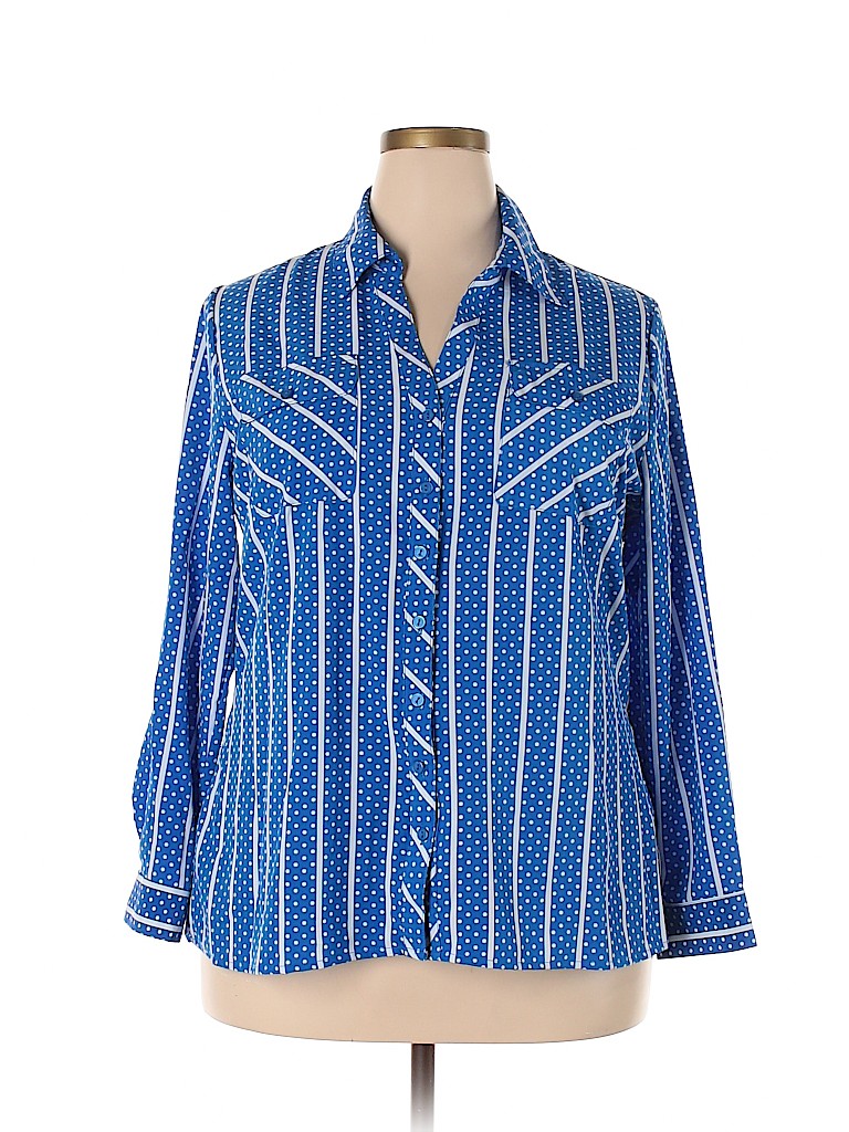 Kim Rogers Stripes Blue Long Sleeve Blouse Size 1X (Plus) - 62% off ...